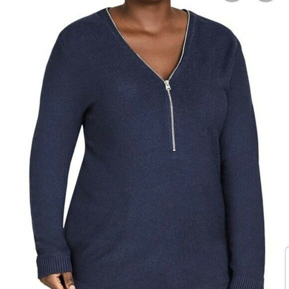 City Chic Top Knit Jumper Zip Trim Blue XL 22